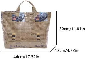 PVC Tote Bag for Women Letters Print Handbag Newspaper Pattern Kraft Paper Tote Bag for Work Hobo Handbag