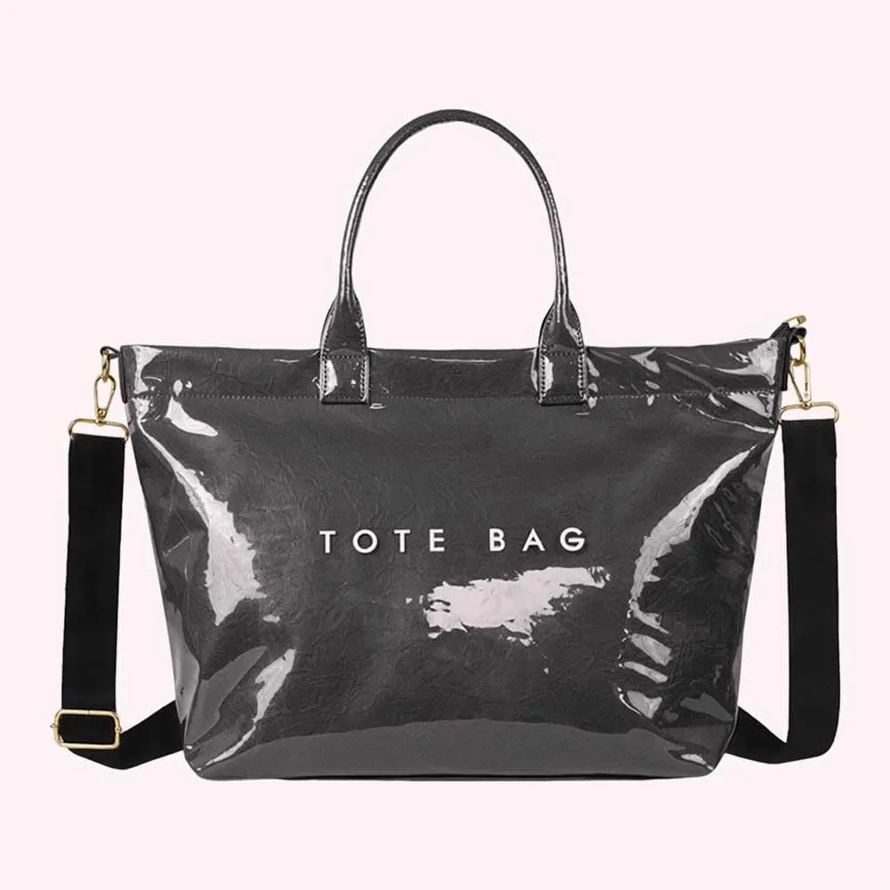 Pvc Tote Bag Large Crossbody Bags For Women Letters Print Top Handle Handbag Trendy Shoulder Purse