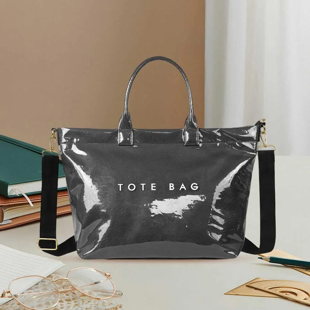 Pvc Tote Bag Large Crossbody Bags For Women Letters Print Top Handle Handbag Trendy Shoulder Purse