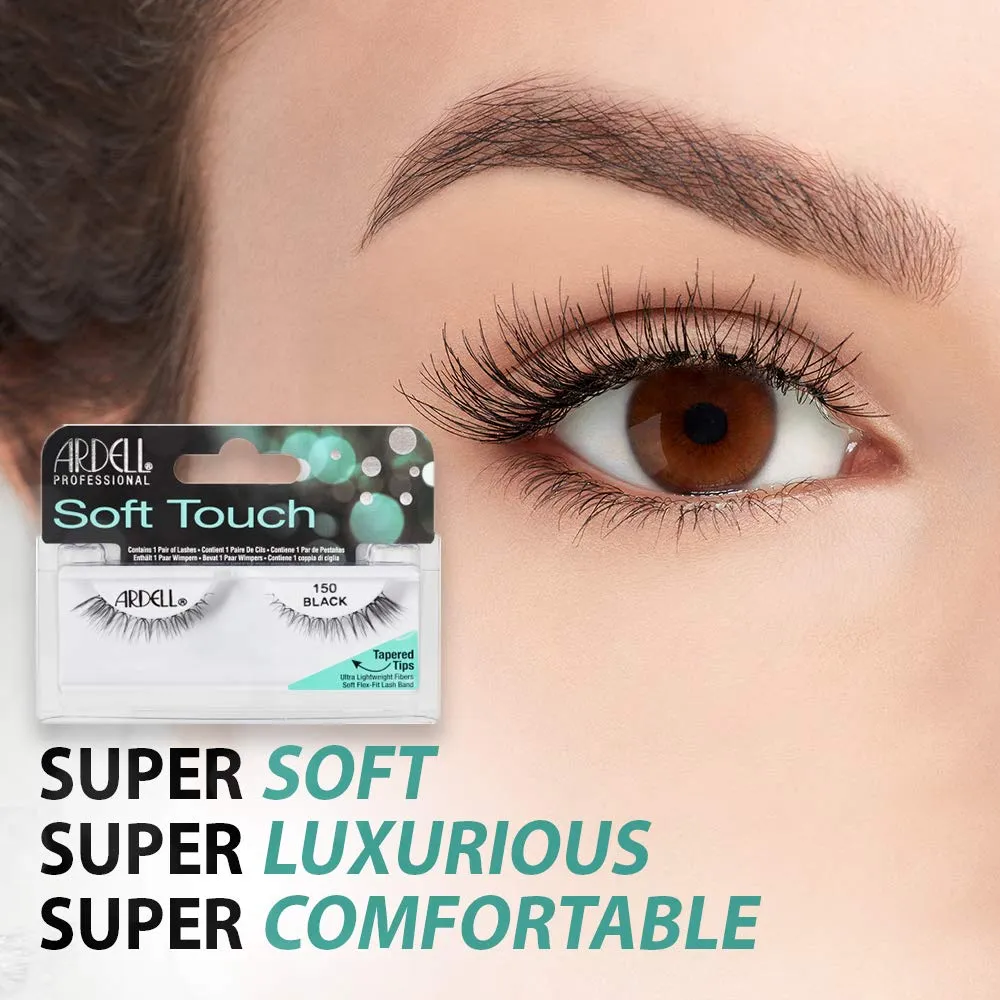 "Ardell False Eyelashes Soft Touch 150 - Black, Lightweight Tapered Tips for Natural Look Strip Lashes for Everyday Wear, 4 Pack "