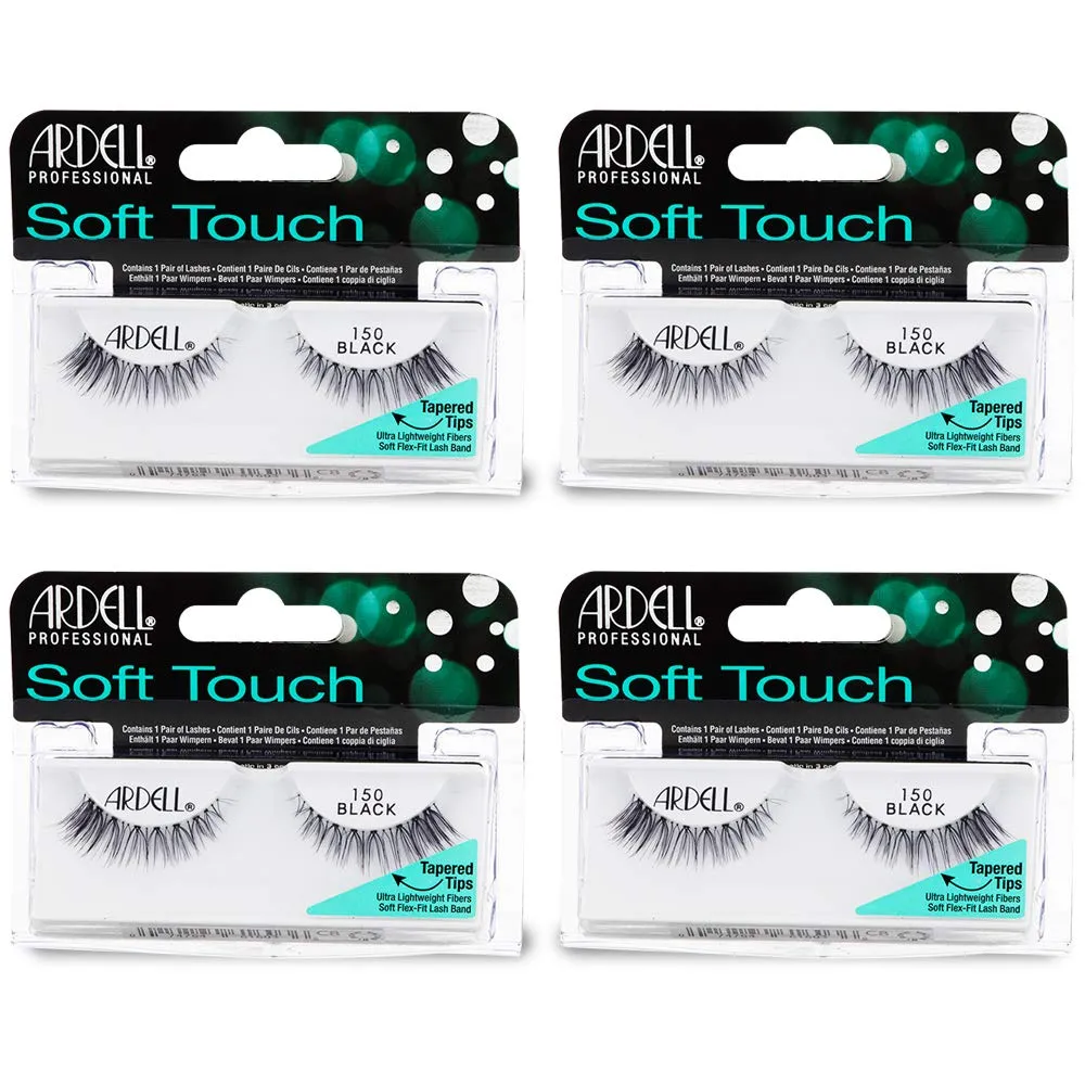 "Ardell False Eyelashes Soft Touch 150 - Black, Lightweight Tapered Tips for Natural Look Strip Lashes for Everyday Wear, 4 Pack "