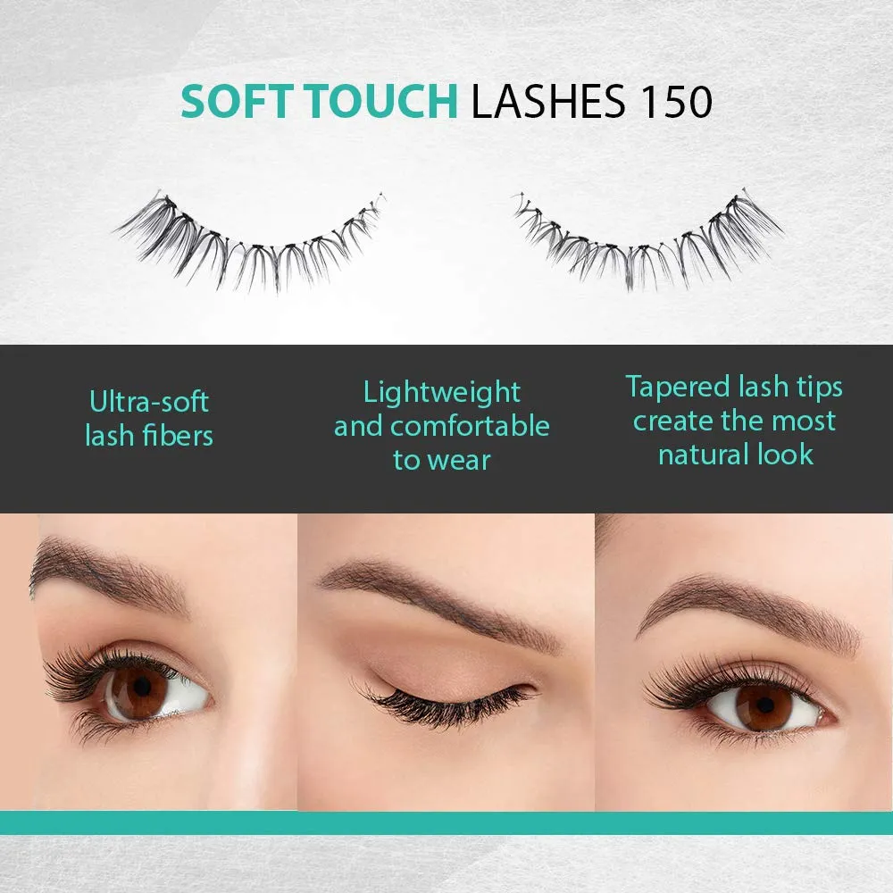 "Ardell False Eyelashes Soft Touch 150 - Black, Lightweight Tapered Tips for Natural Look Strip Lashes for Everyday Wear, 4 Pack "