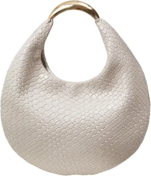 QWINEE Women's Woven Handbag Elegant Clutch Purse Metal Top Handle Cresent Evening Bag Retro PU Leather Clutch Purse