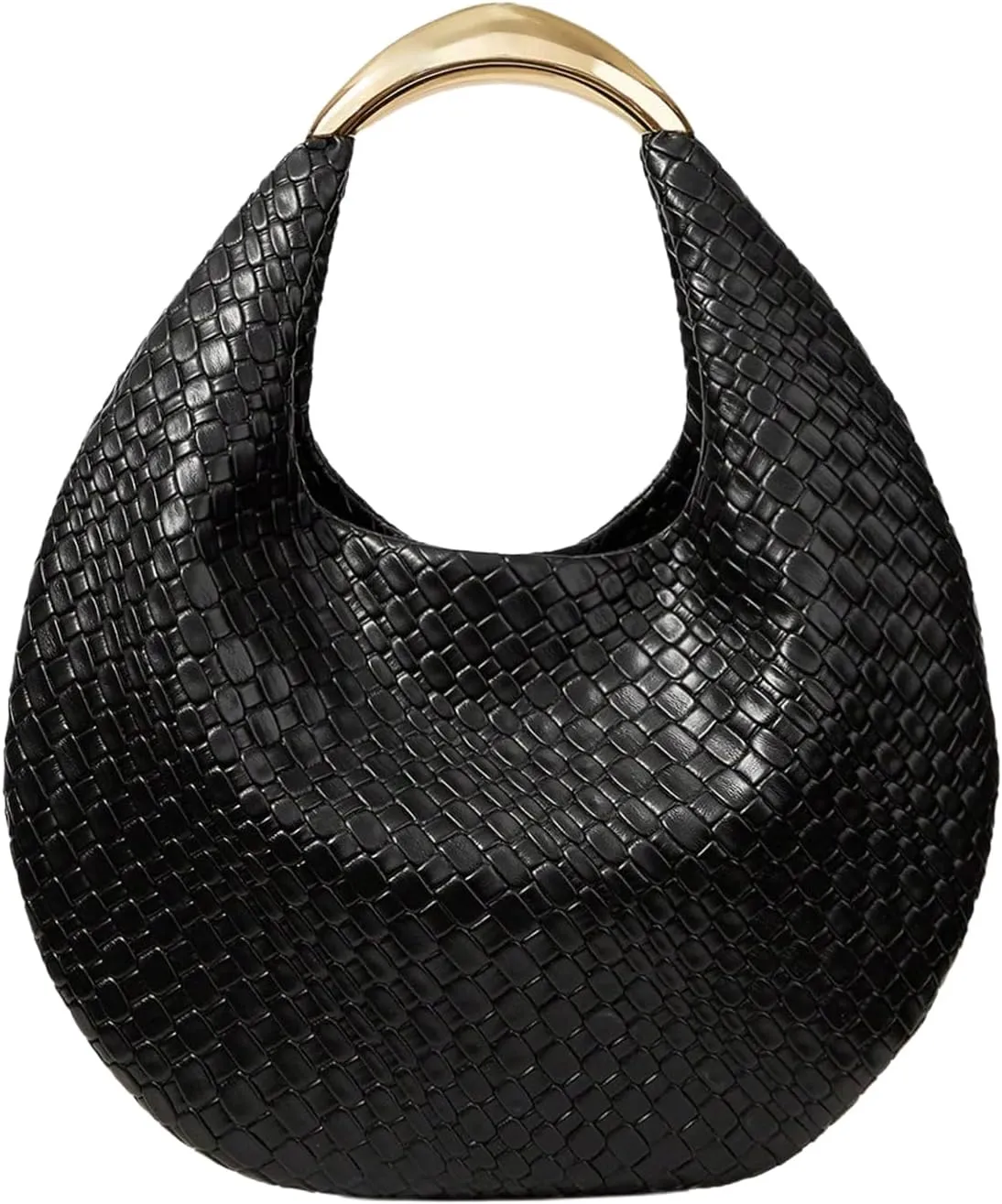 QWINEE Women's Woven Handbag Elegant Clutch Purse Metal Top Handle Cresent Evening Bag Retro PU Leather Clutch Purse