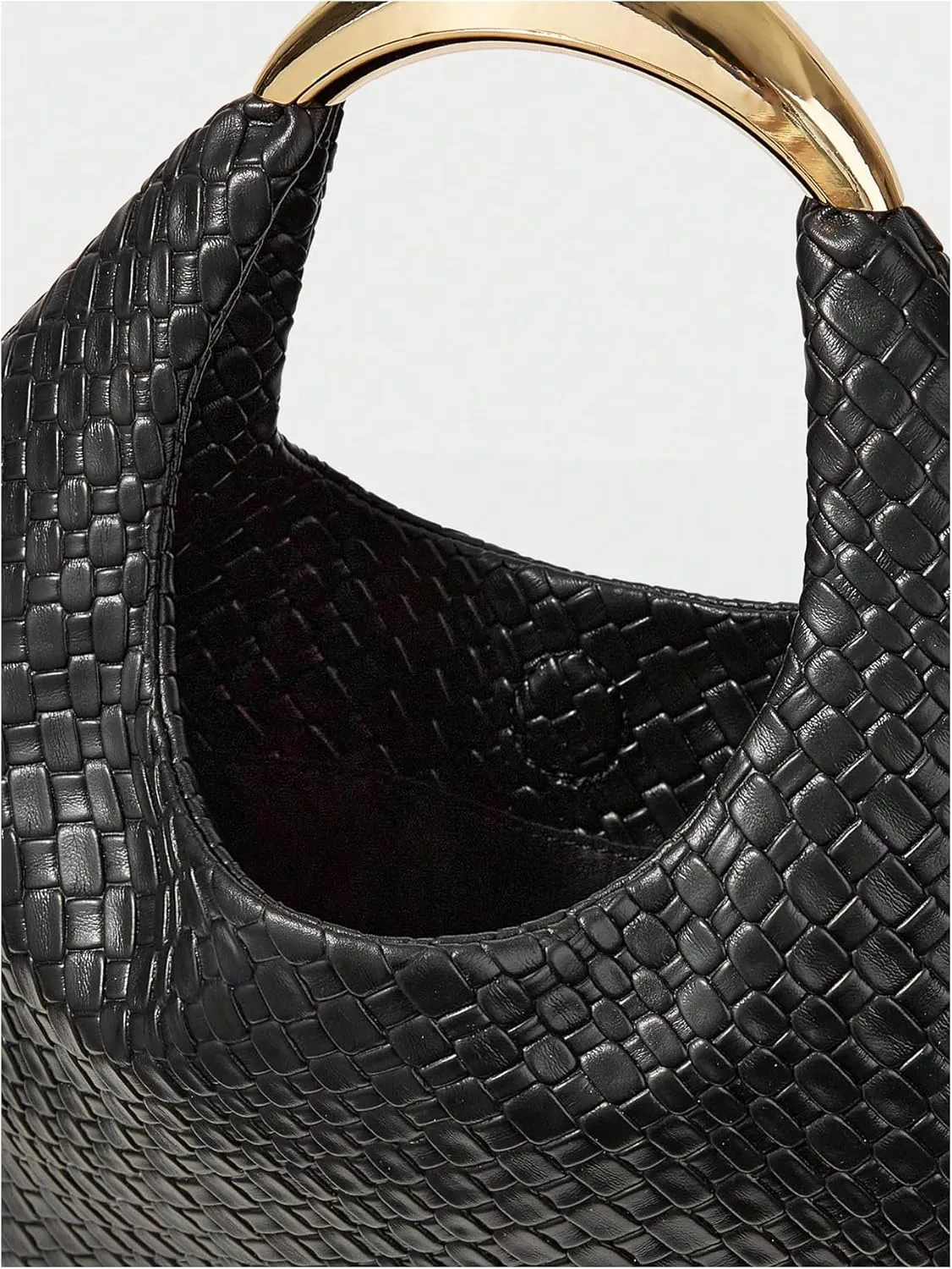 QWINEE Women's Woven Handbag Elegant Clutch Purse Metal Top Handle Cresent Evening Bag Retro PU Leather Clutch Purse