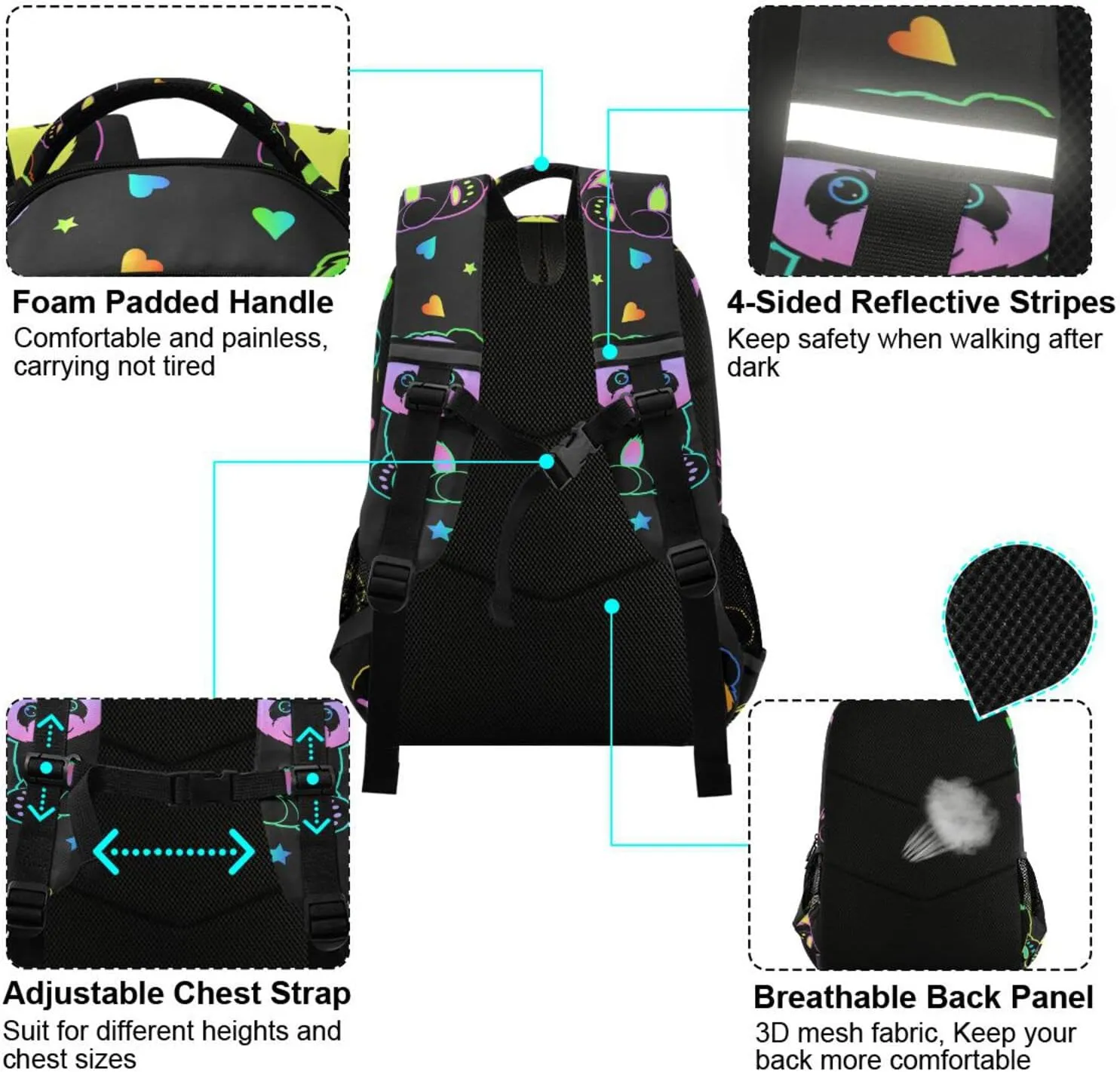 Rainbow Panda Bear Kids Backpack for Boys Girls Hearts Star Galaxy School Backpacks Preschool Toddler BookBags Kindergarten Elemetary School Bags