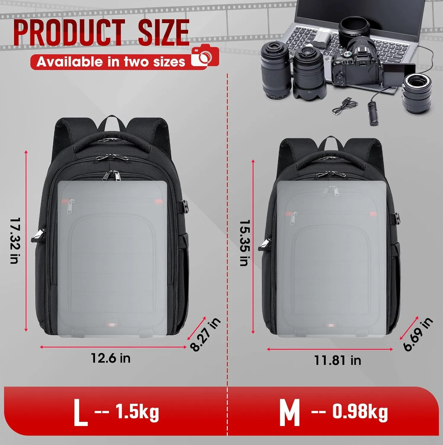 RAINSMORE Camera Backpack Camera Bag for DSLR/SLR Mirrorless 14 Inch Laptop Camera Backpack for Photographers Anti-theft Photography Bag with Rain Cover, Tripod Holder, Black