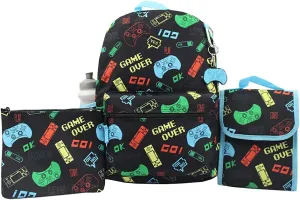 RALME Gaming Backpack Set for Kids, 16 inch, 6 Pieces - Includes Foldable Lunch Bag, Water Bottle, Key Chain, & Pencil Case