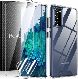 Rayboen for Samsung Galaxy S20 FE Case with 2X Soft Screen Protector, Anti-Scratch Transparent Hard PC Back Crystal Clear Flexible Shockproof Protection Phone Cover for Galaxy S20 FE 5G