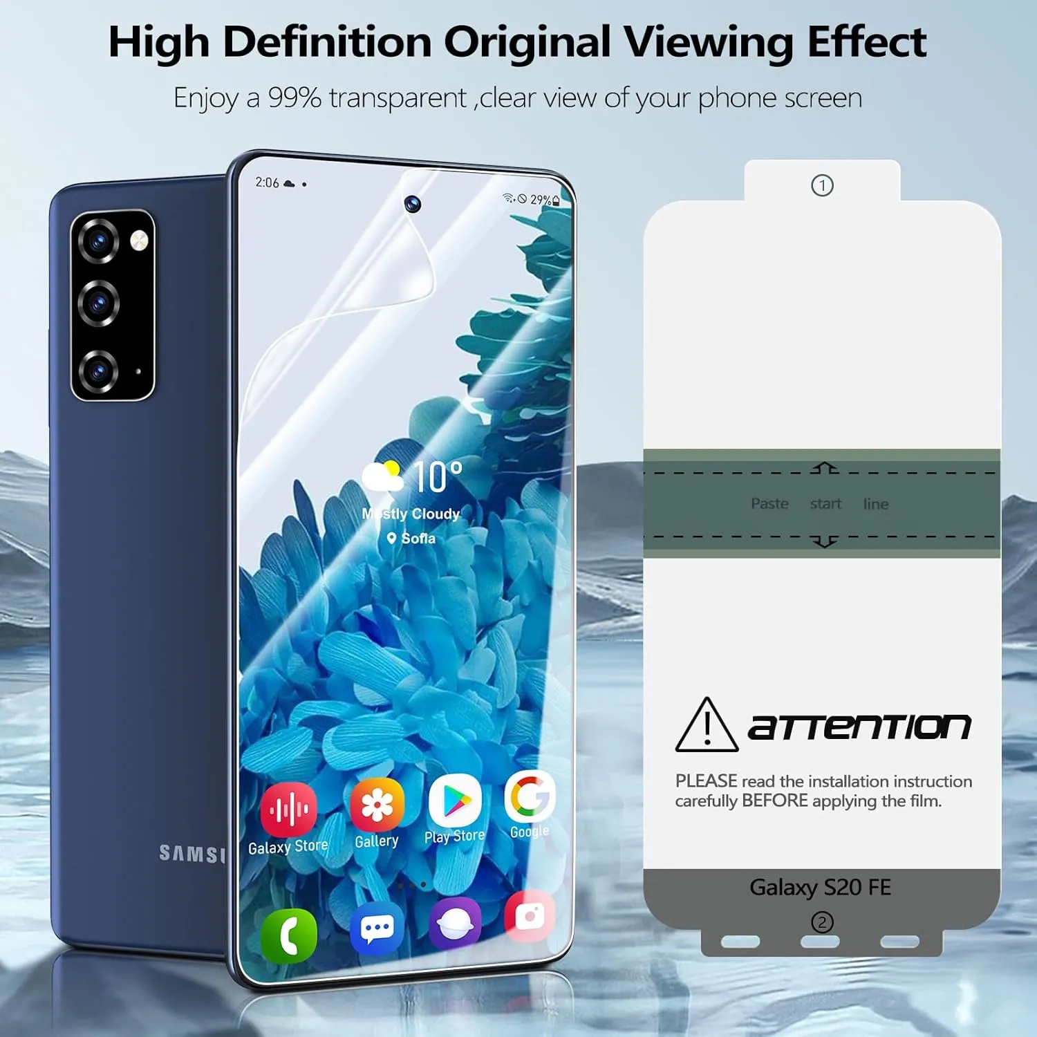 Rayboen for Samsung Galaxy S20 FE Case with 2X Soft Screen Protector, Anti-Scratch Transparent Hard PC Back Crystal Clear Flexible Shockproof Protection Phone Cover for Galaxy S20 FE 5G