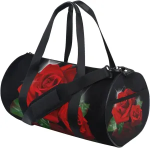 Red Roses Duffel Bag,Canvas Travel Bag for Gym Sports and Overnight