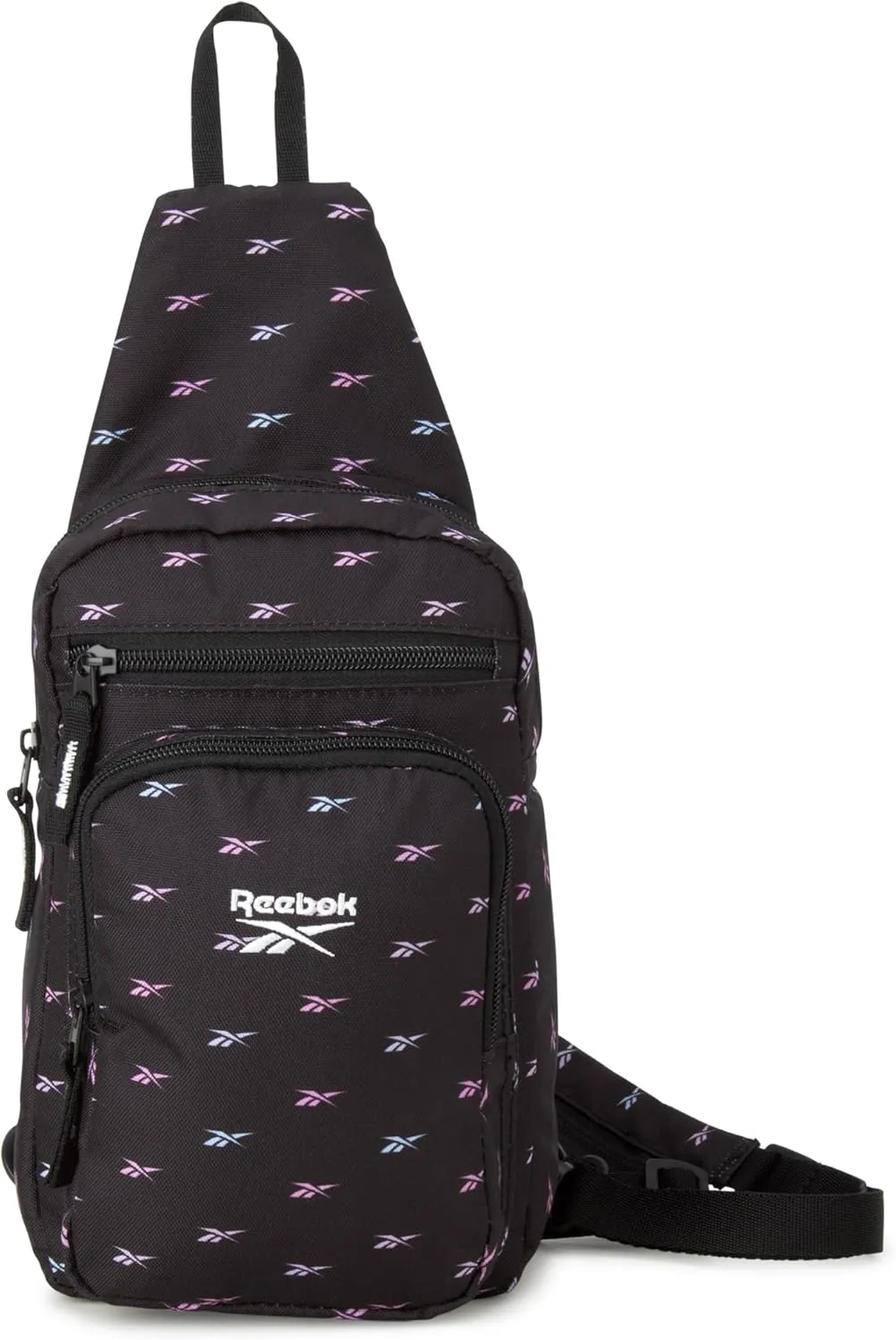 Reebok Men and Womens Crossbody Bag - Small Cross Body Bags for Women Backpack with Adjustable Strap for Travel and Gym, Black Print Cosmos