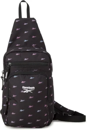 Reebok Men and Womens Crossbody Bag - Small Cross Body Bags for Women Backpack with Adjustable Strap for Travel and Gym, Black Print Cosmos