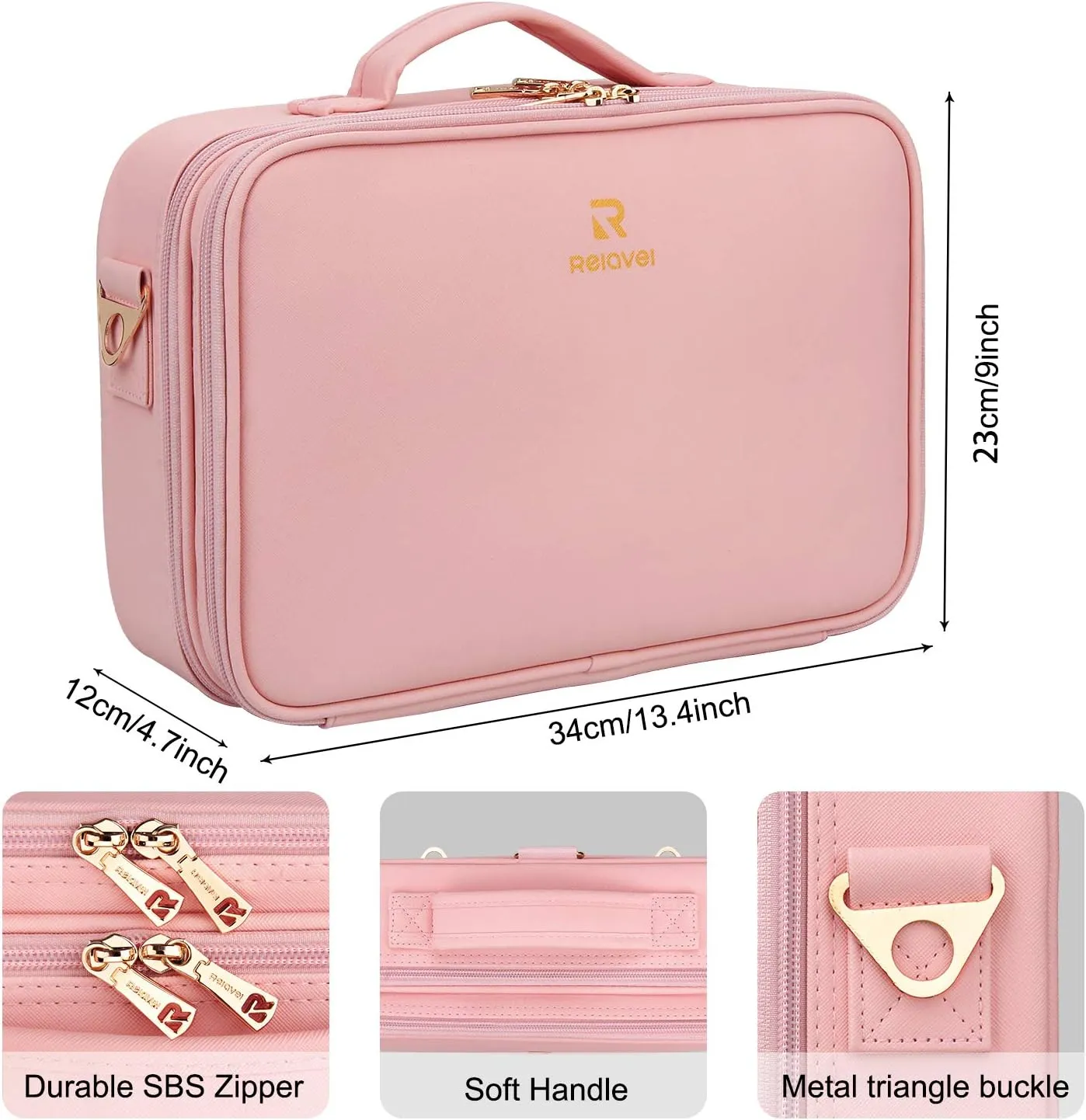 Relavel Travel Makeup Train Case Makeup Cosmetic Case Organizer Portable Artist Storage Bag with Adjustable Dividers for Cosmetics Makeup Brushes Toiletry Jewelry Digital Accessories
