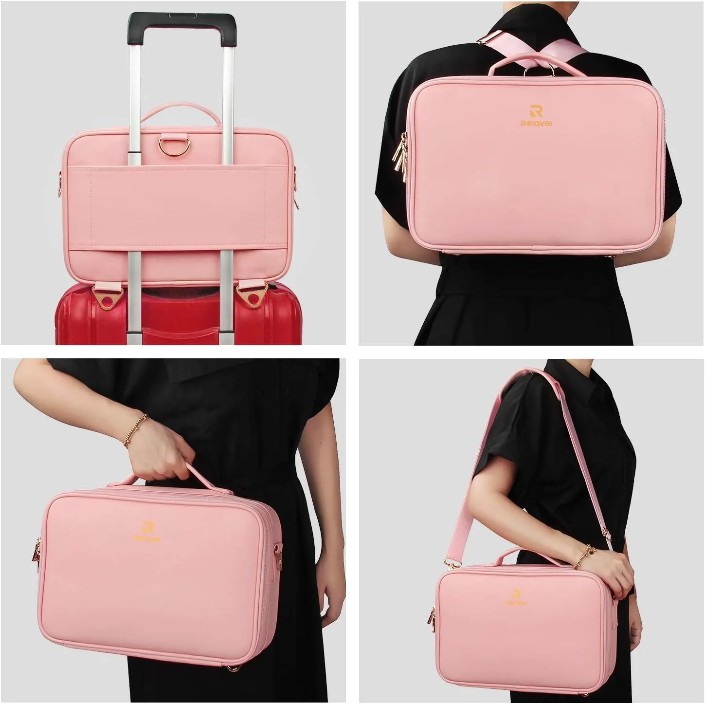 Relavel Travel Makeup Train Case Makeup Cosmetic Case Organizer Portable Artist Storage Bag with Adjustable Dividers for Cosmetics Makeup Brushes Toiletry Jewelry Digital Accessories