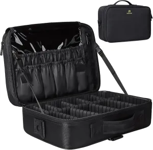 Relavel Travel Makeup Train Case Makeup Cosmetic Case Organizer Portable Artist Storage Bag with Adjustable Dividers for Cosmetics Makeup Brushes Toiletry (medium black)
