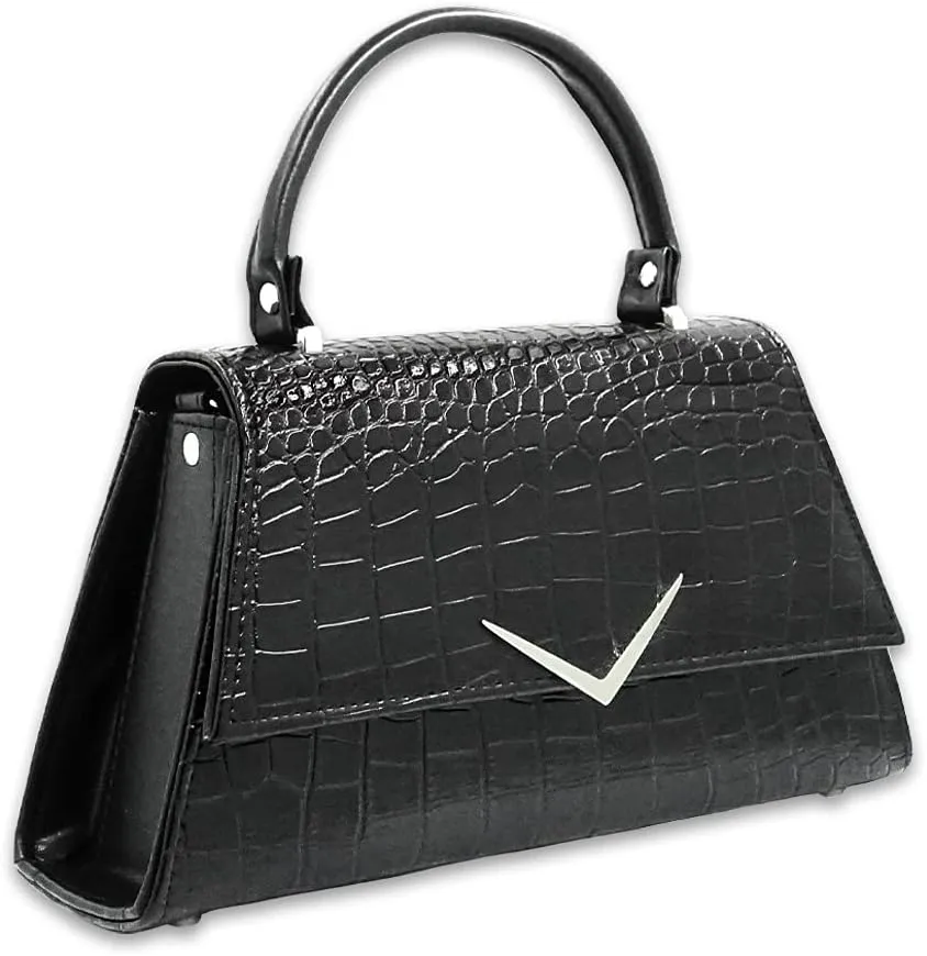 Retro Chevron Top Handle Handbag Purse Rumbler Bag - With Shoulder Strap - Women's 50s Vintage Inspired