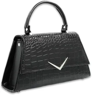 Retro Chevron Top Handle Handbag Purse Rumbler Bag - With Shoulder Strap - Women's 50s Vintage Inspired