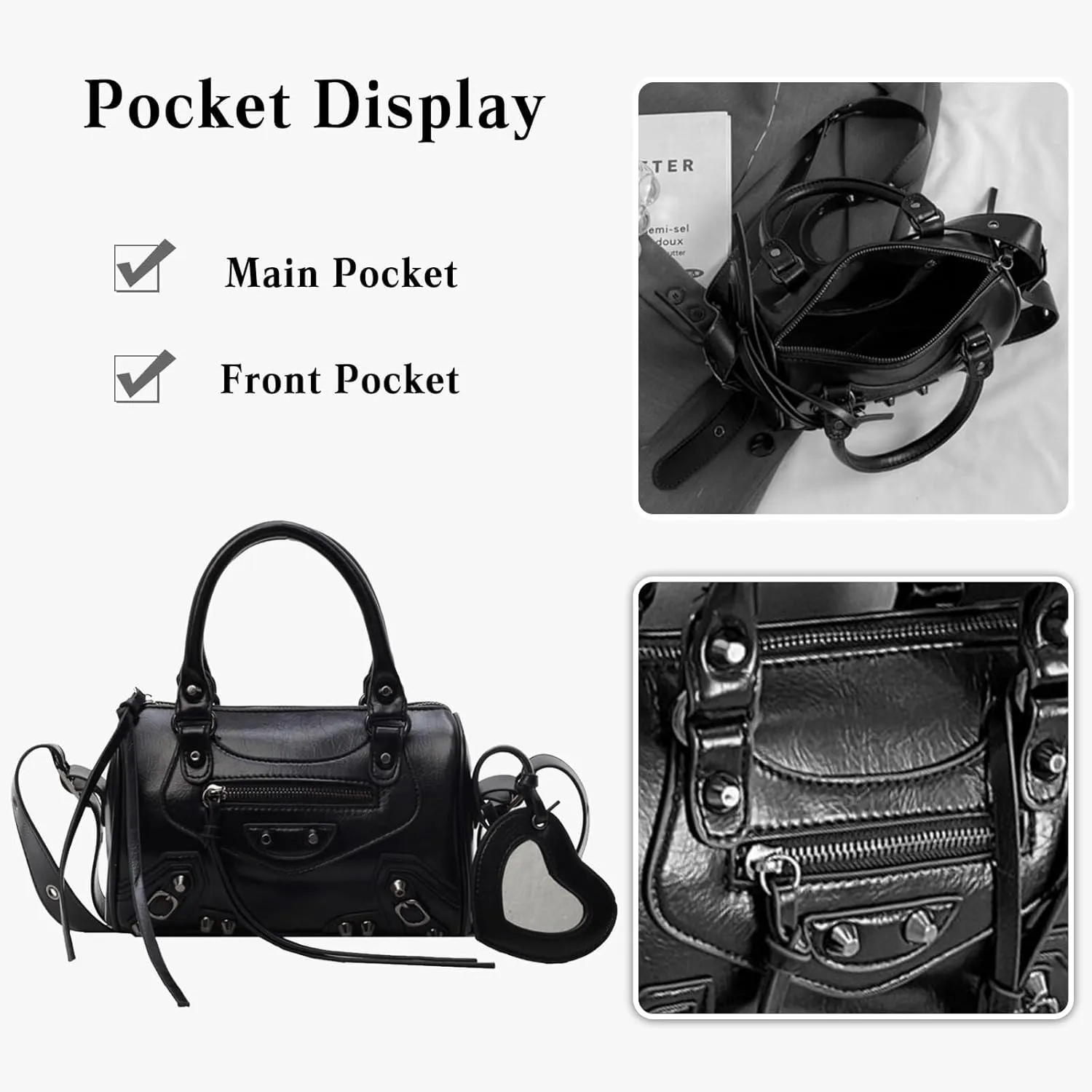 Retro Handbag Women's PU Leather Shoulder Rivet Crossbody Ladies Messenger Waterproof Top-handle Elegant Tote