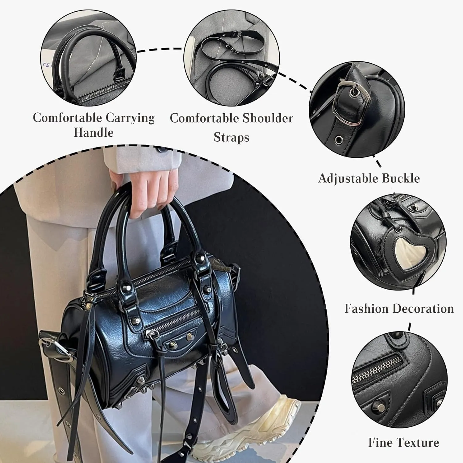 Retro Handbag Women's PU Leather Shoulder Rivet Crossbody Ladies Messenger Waterproof Top-handle Elegant Tote