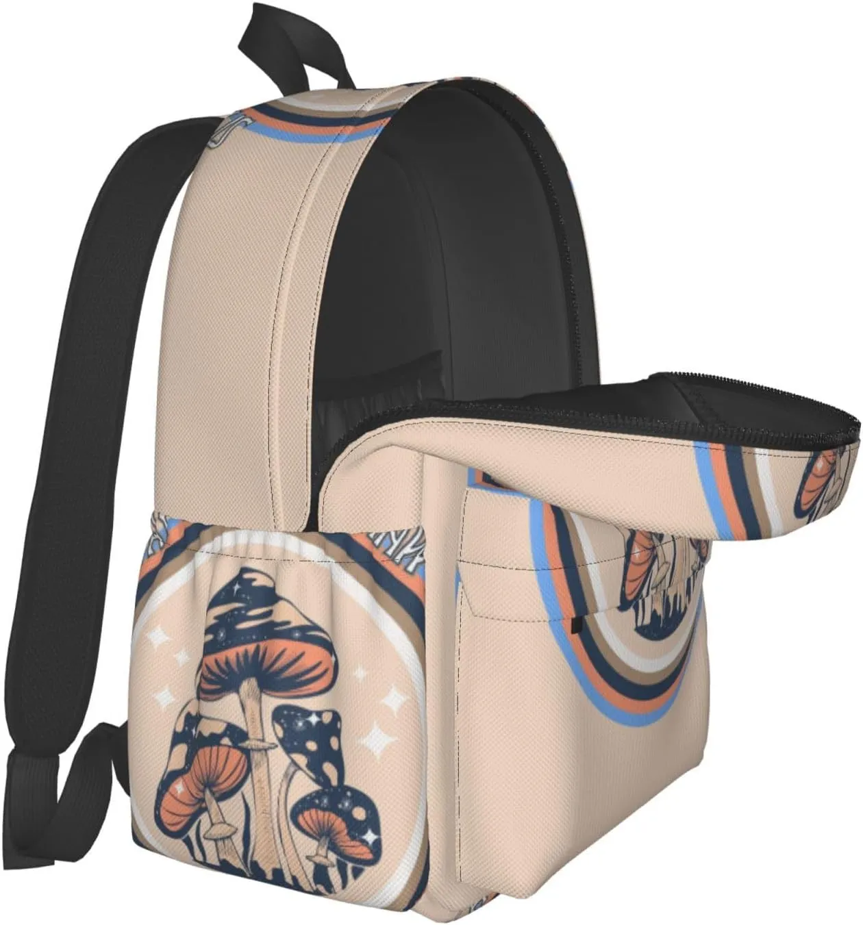 Retro Hippie Mushroom Stay Positive And Happy Laptop Backpack Shoulder Bag Laptop Pack Travel Backpacks Commuter Back Pack Casual Daypack Bags With Side Pockets