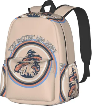 Retro Hippie Mushroom Stay Positive And Happy Laptop Backpack Shoulder Bag Laptop Pack Travel Backpacks Commuter Back Pack Casual Daypack Bags With Side Pockets