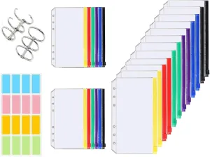 RF REENFAYA 24PCS A6 Size Waterproof PVC Pouch Circular Knitting Needle Pouches Zipper Folders 2 Three-Ring Binders for Round Knitting Needles Bag, Cable Knitting Needles Storage (Multicolor)