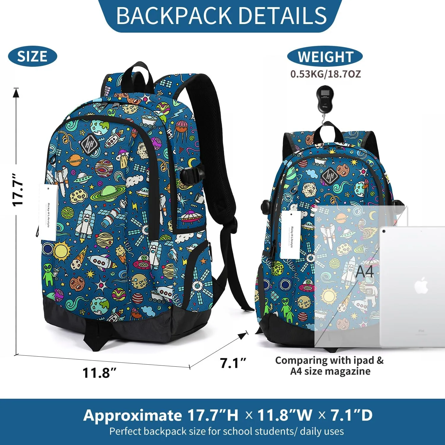 rickyh style School Backpack Travel Bag for Men & Women Lightweight College Back Pack with Laptop Compartmen