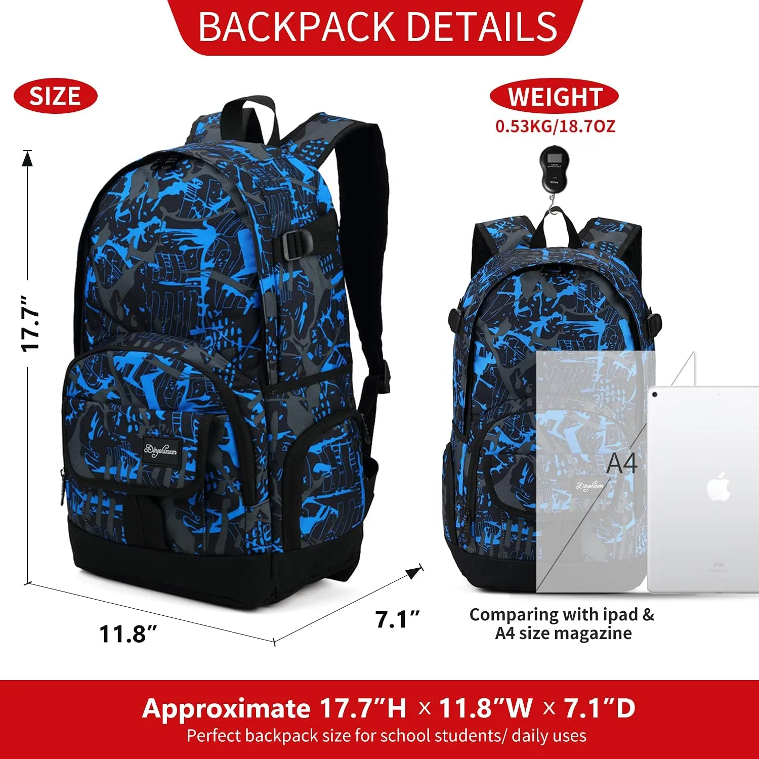 rickyh style School Backpack Travel Bag for Men & Women Lightweight College Back Pack with Laptop Compartmen