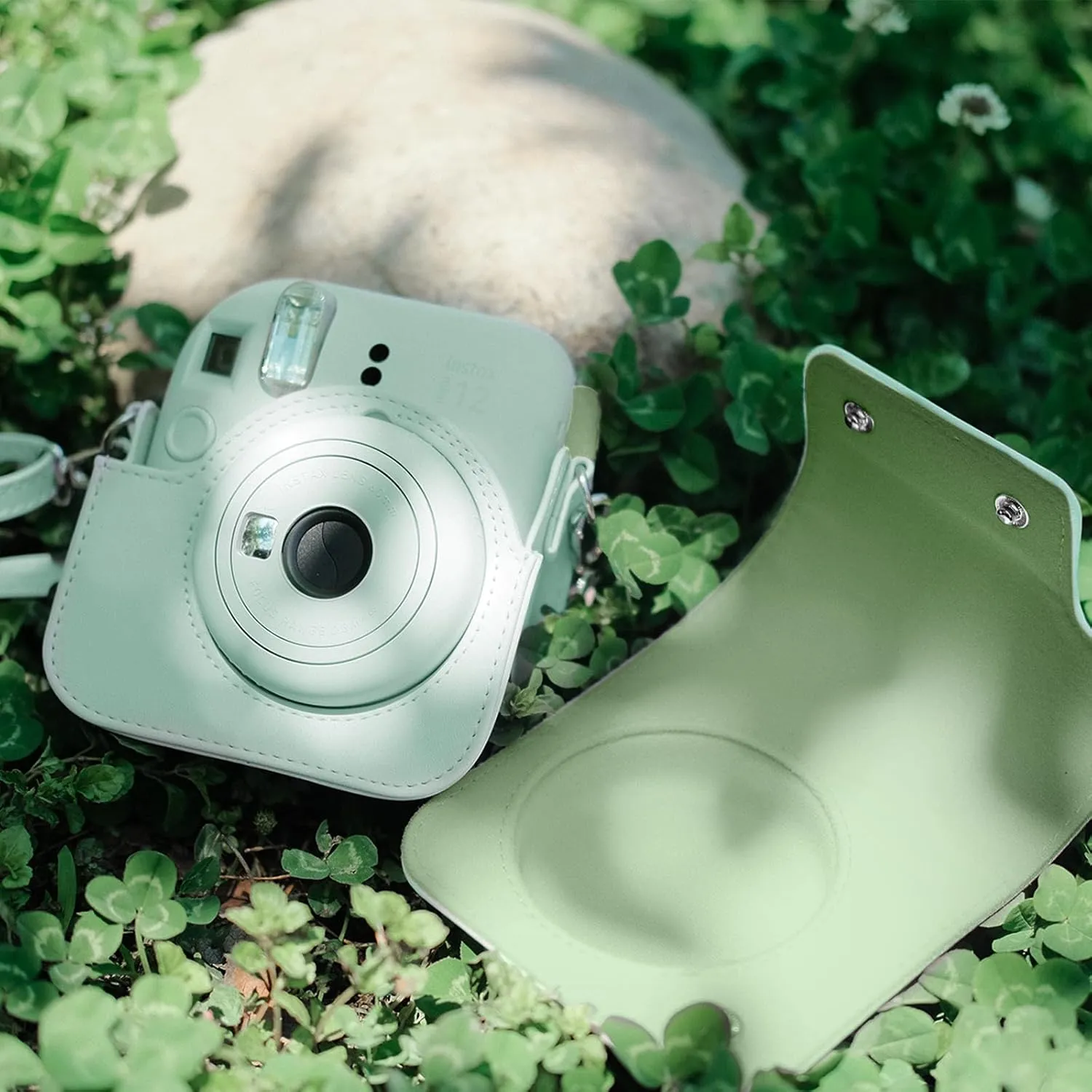 Rieibi Camera Case for Fuji Instax Mini 12 - PU Leather Protective Case for Fujifilm Instax Mini 12 Instant Camera - Removable Case with Adjustable Shoulder Strap - Green