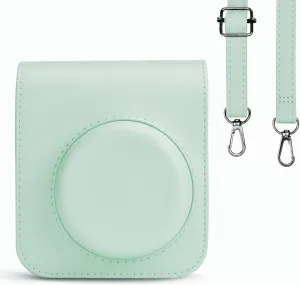 Rieibi Camera Case for Fuji Instax Mini 12 - PU Leather Protective Case for Fujifilm Instax Mini 12 Instant Camera - Removable Case with Adjustable Shoulder Strap - Green