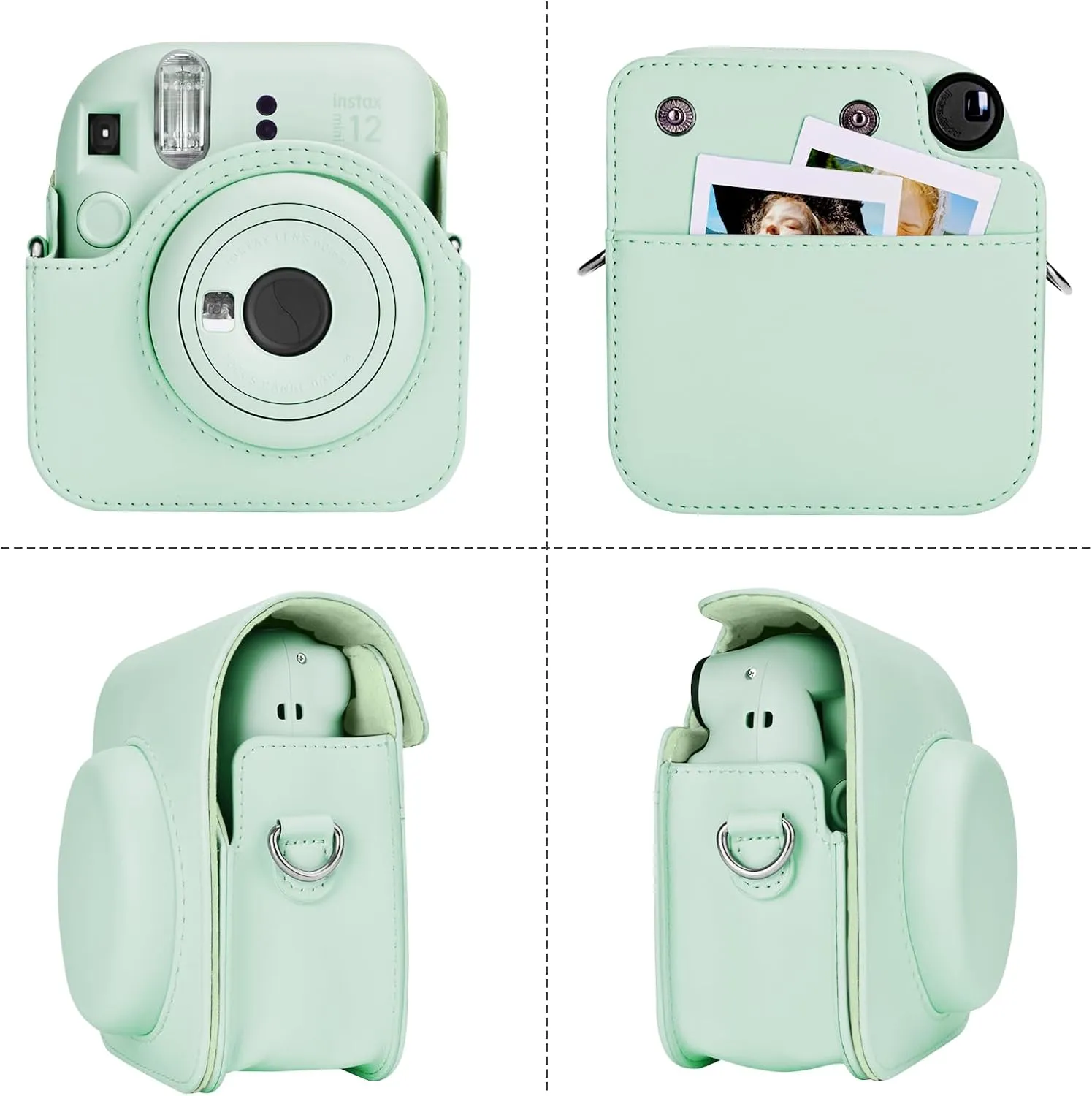Rieibi Camera Case for Fuji Instax Mini 12 - PU Leather Protective Case for Fujifilm Instax Mini 12 Instant Camera - Removable Case with Adjustable Shoulder Strap - Green
