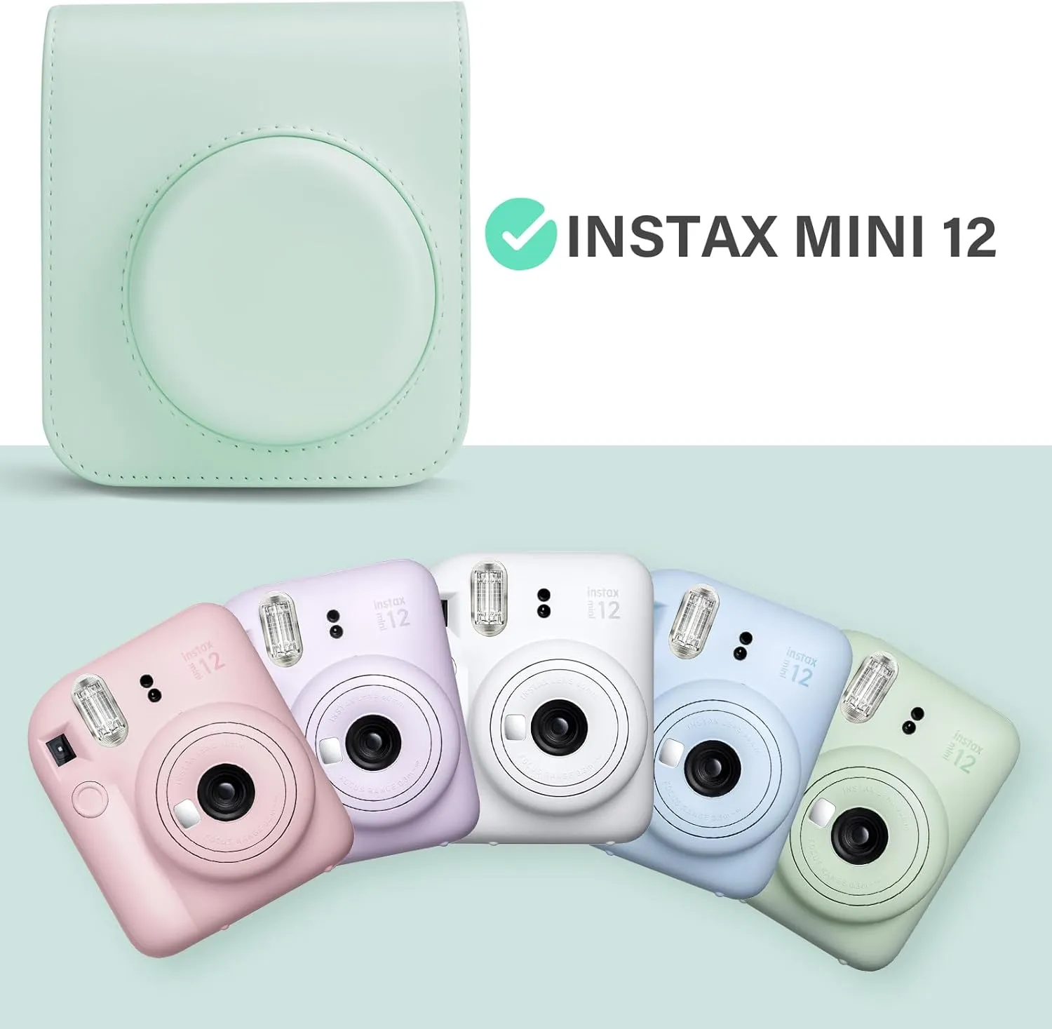 Rieibi Camera Case for Fuji Instax Mini 12 - PU Leather Protective Case for Fujifilm Instax Mini 12 Instant Camera - Removable Case with Adjustable Shoulder Strap - Green