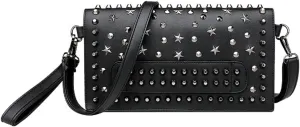 Rivet Shoulder Bag for Women PU Leather Small Clutch Fashion Satchel Crossbody Bag Handbag Purse Top-Handle Bag, Black