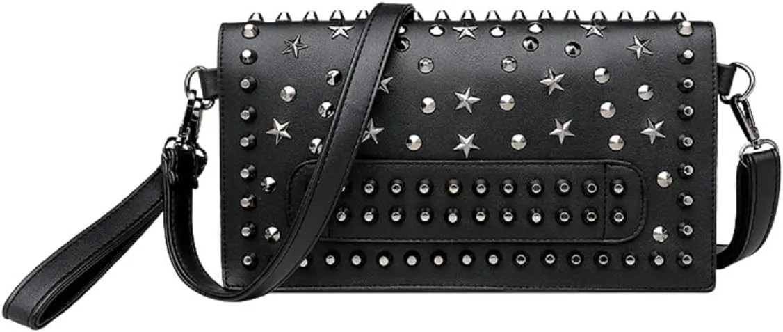 Rivet Shoulder Bag for Women PU Leather Small Clutch Fashion Satchel Crossbody Bag Handbag Purse Top-Handle Bag, Black