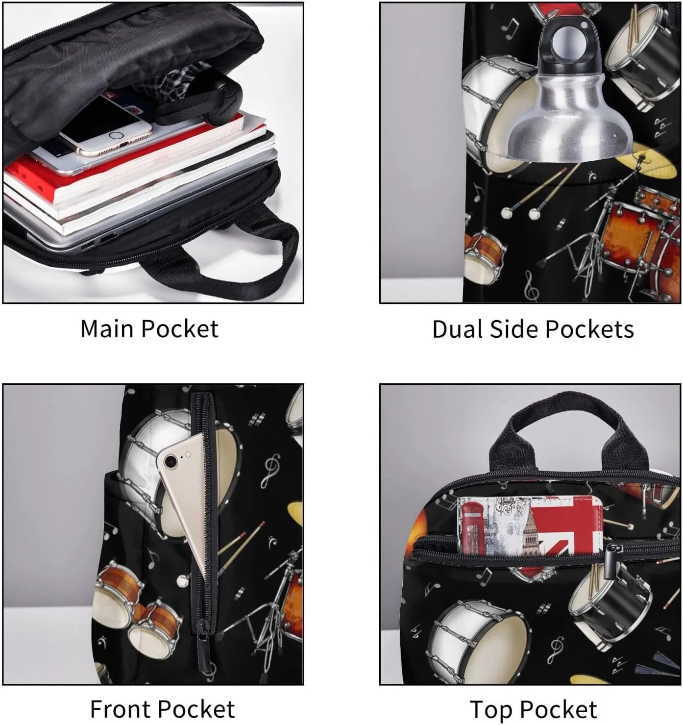 Rock Drum Stand backpack bookbags casual laptop lightweight bag travel laptop daypack