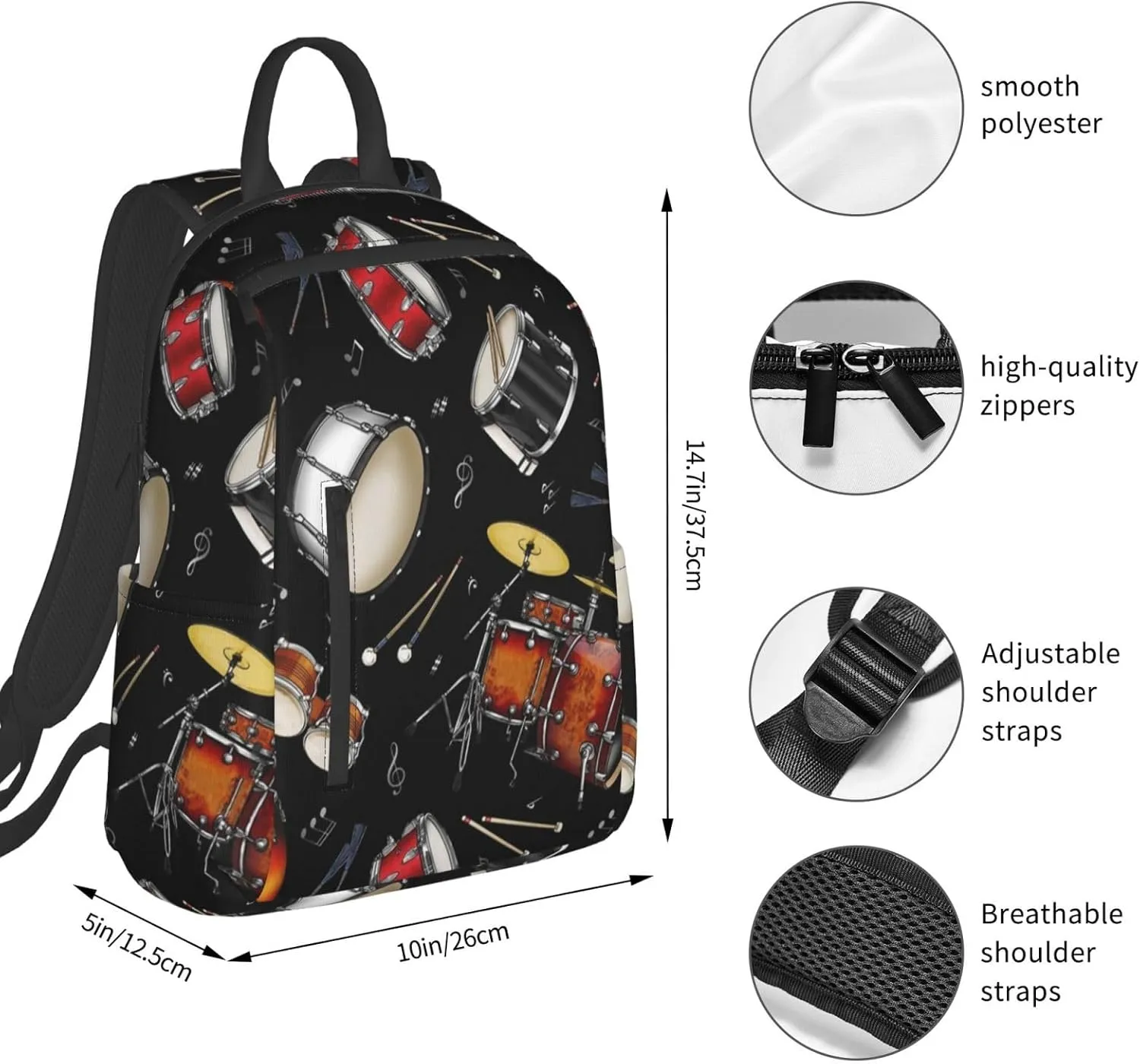 Rock Drum Stand backpack bookbags casual laptop lightweight bag travel laptop daypack