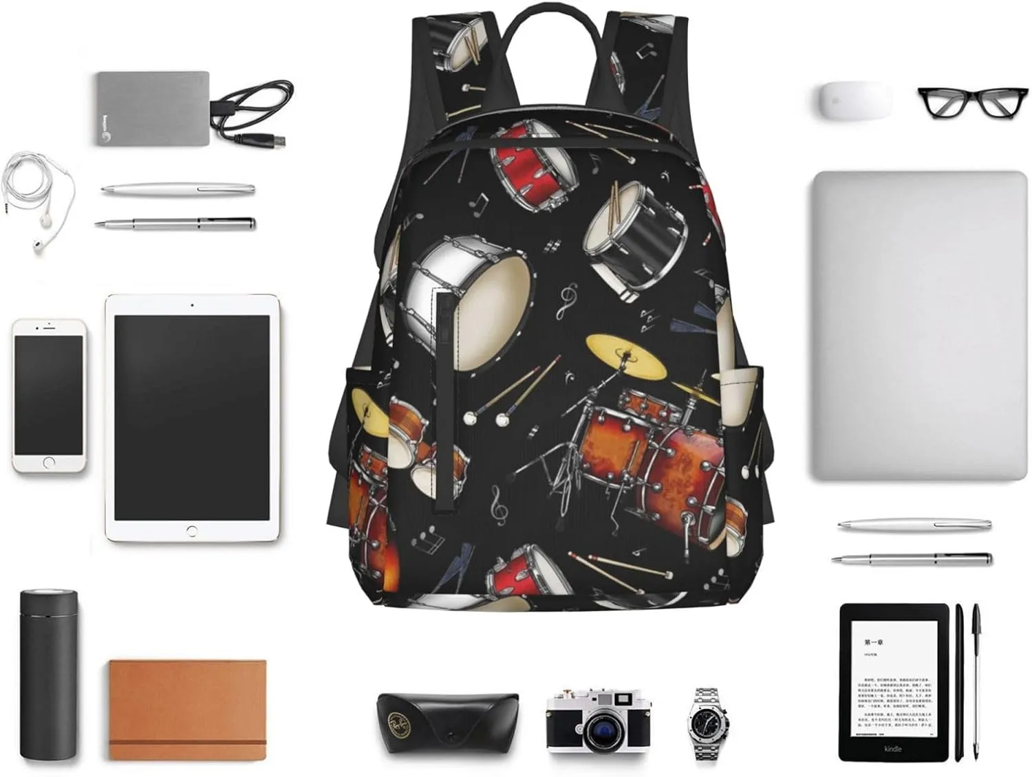 Rock Drum Stand backpack bookbags casual laptop lightweight bag travel laptop daypack