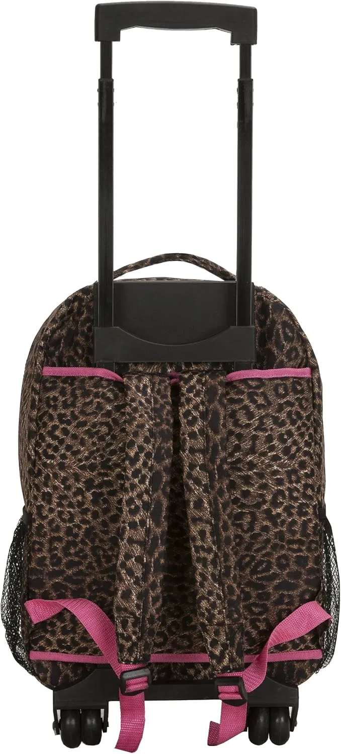 Rockland Double Handle Rolling Backpack, PINKLEOPARD, 17-Inch