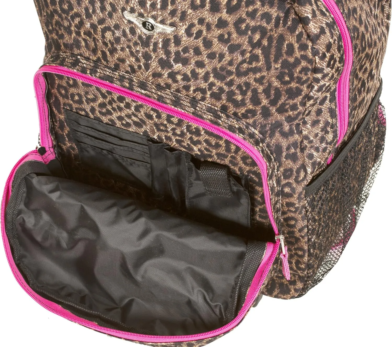 Rockland Double Handle Rolling Backpack, PINKLEOPARD, 17-Inch