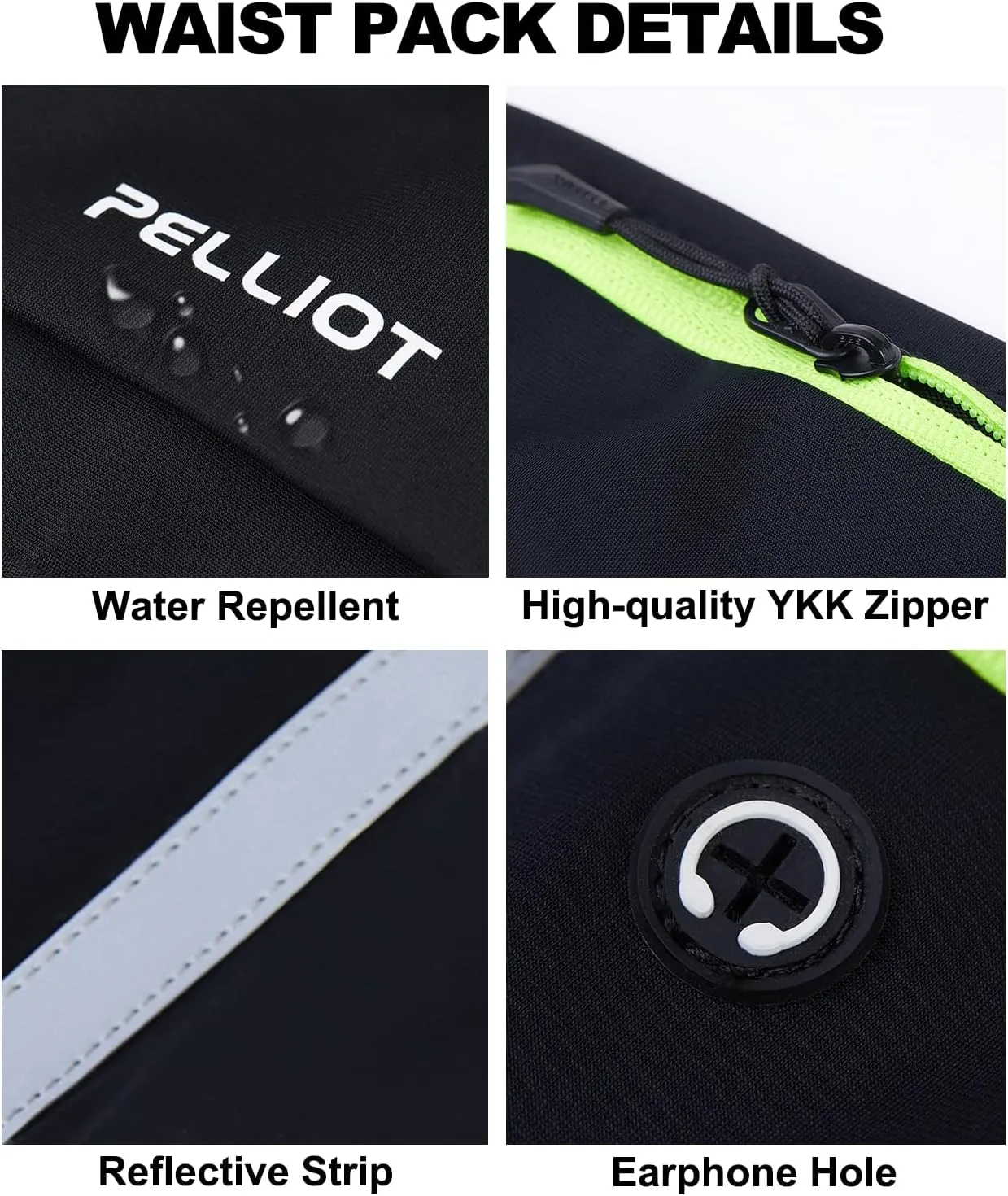 Running Belt for Women Men Slim Fanny Pack Phone Money Waist Pack Belt Bag for Hiking Cycling Exercise Running Black Neon Green