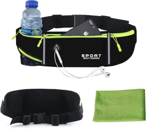 Running Belt Waist Pack Bag,Multifunction Running Bag - Running Belt Pack with Water Bottle, Waterproof Running Phone Holder Slim Plus Size Adjustable with Sweat Absorbing Towels.