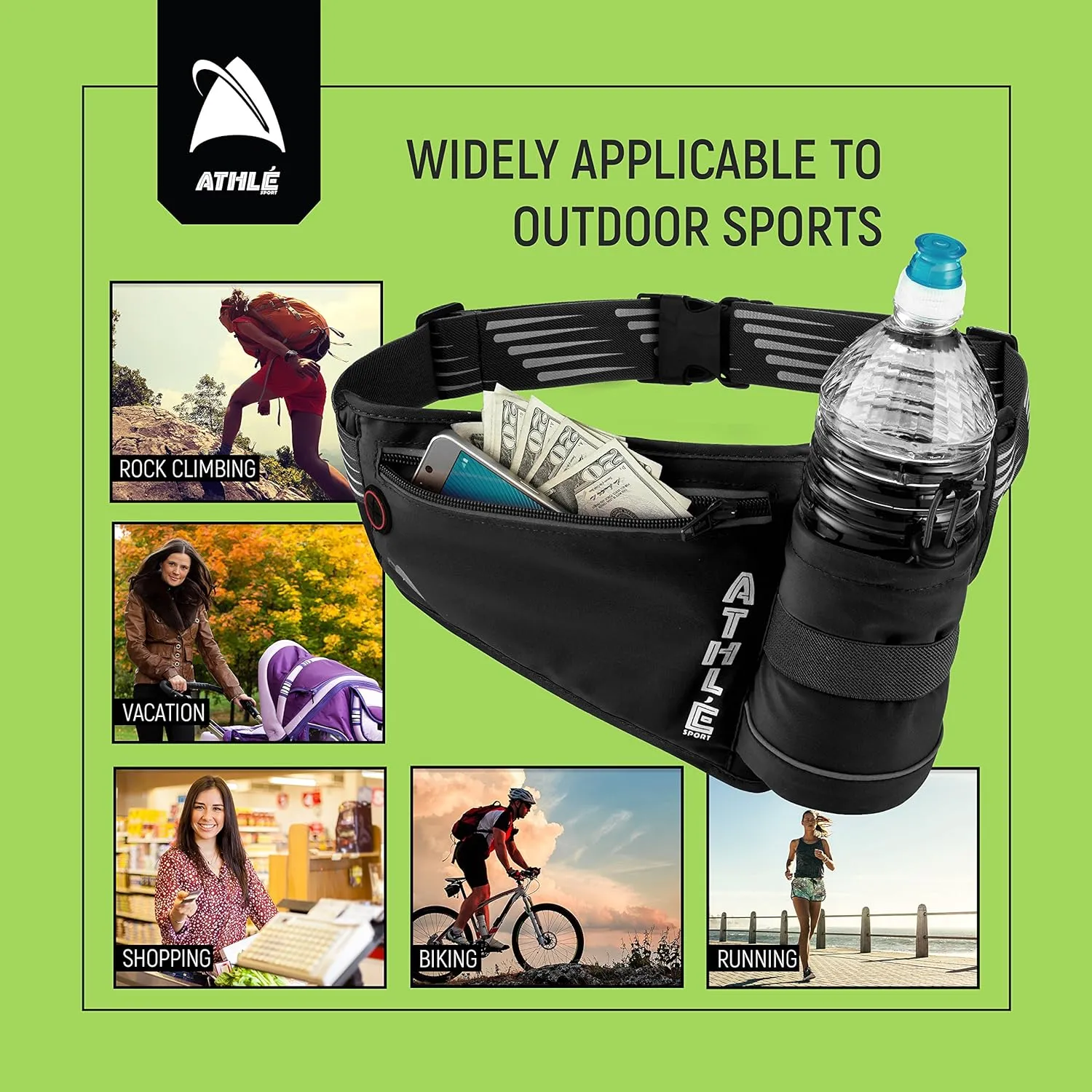 Running Fanny Pack with Water Bottle Holder - Adjustable Running Belt With Water Bottle Holder and Pouch - One Size Fits All Travel Fanny Pack