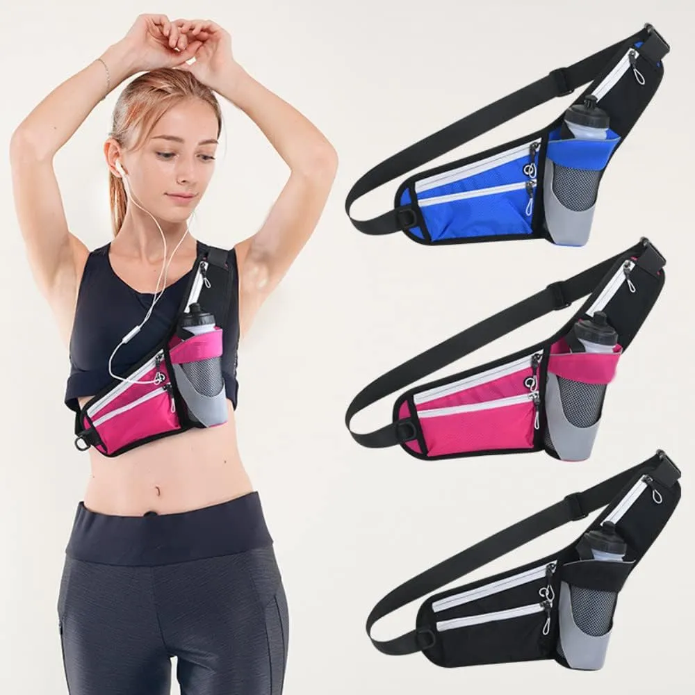Running Waist Packs Waist bag for women men with 3 Zipper Pockets & a Bottle Pocket Enjoy Sports Workout Traveling Running Casual Hands Free Waist Pack for Gifts Phone Bag (Not Bottle) (Orange)