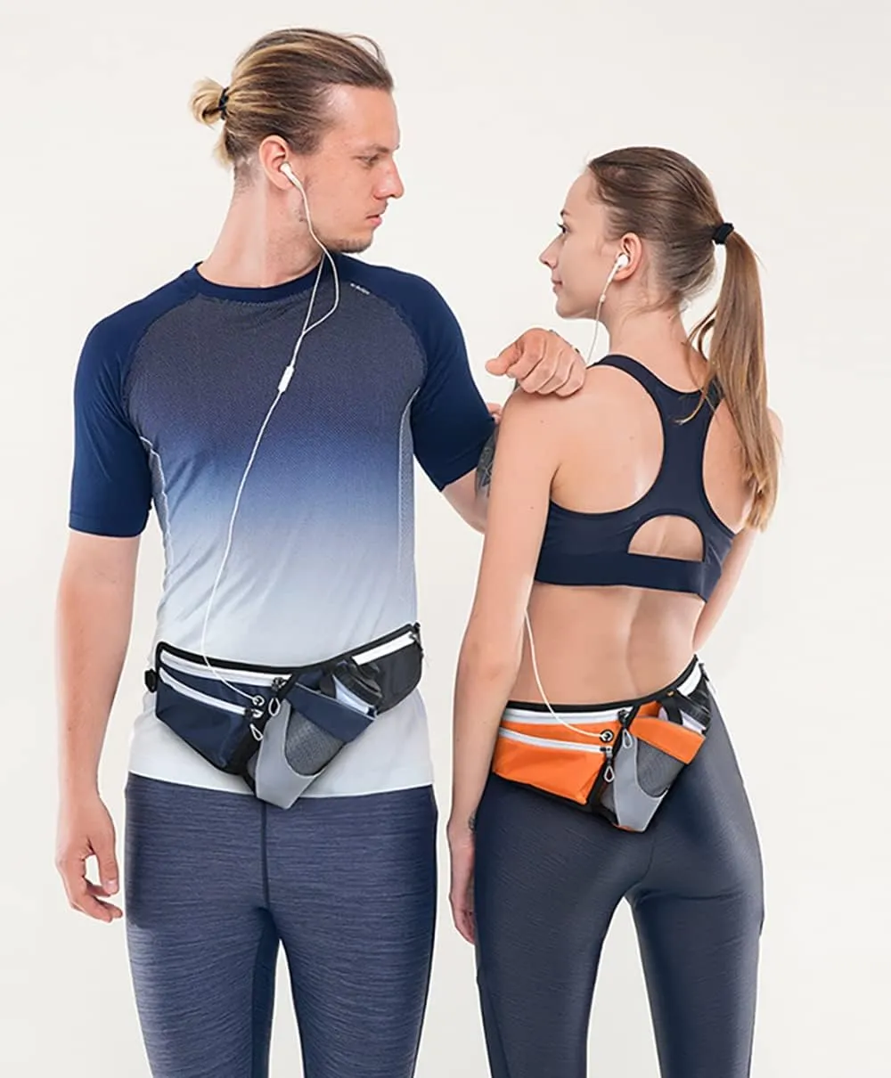 Running Waist Packs Waist bag for women men with 3 Zipper Pockets & a Bottle Pocket Enjoy Sports Workout Traveling Running Casual Hands Free Waist Pack for Gifts Phone Bag (Not Bottle) (Orange)
