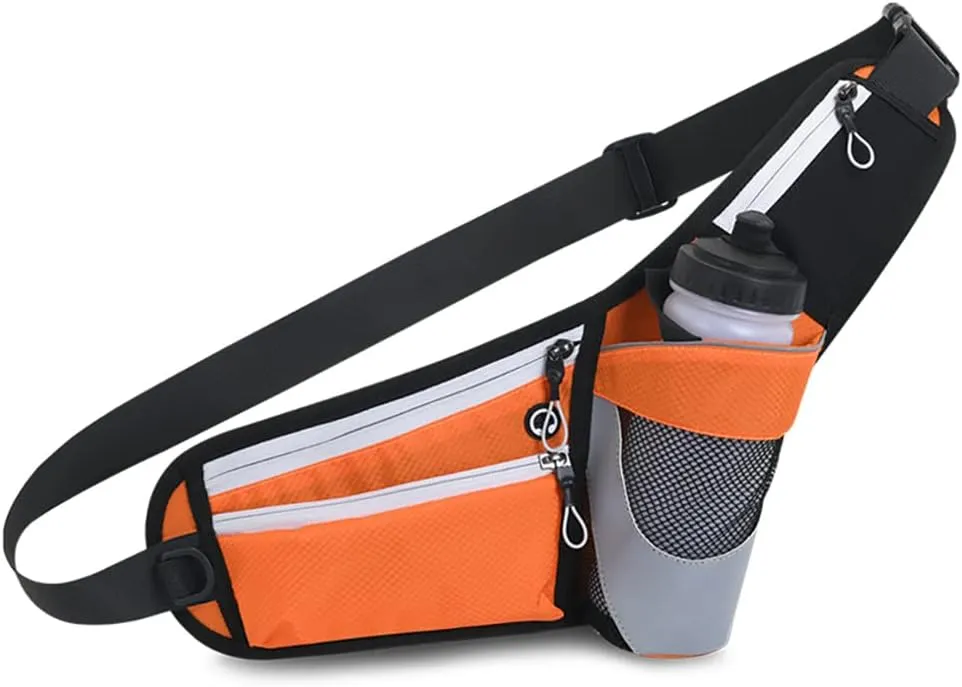 Running Waist Packs Waist bag for women men with 3 Zipper Pockets & a Bottle Pocket Enjoy Sports Workout Traveling Running Casual Hands Free Waist Pack for Gifts Phone Bag (Not Bottle) (Orange)