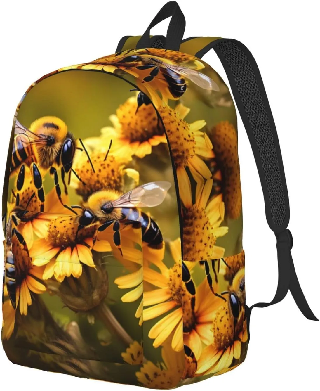 Rural Honey Bees Flowers Canvas Backpack For Men Women,Casual Rucksack Backpack, Laptop College Hiking Travel Bag