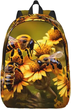 Rural Honey Bees Flowers Canvas Backpack For Men Women,Casual Rucksack Backpack, Laptop College Hiking Travel Bag