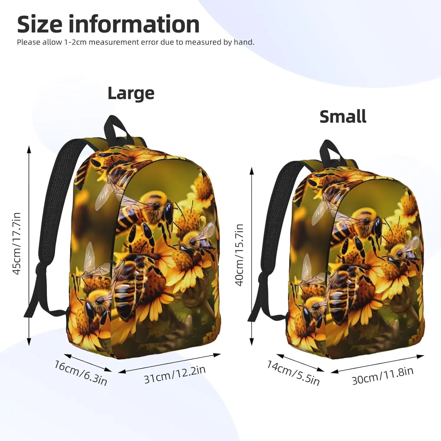 Rural Honey Bees Flowers Canvas Backpack For Men Women,Casual Rucksack Backpack, Laptop College Hiking Travel Bag
