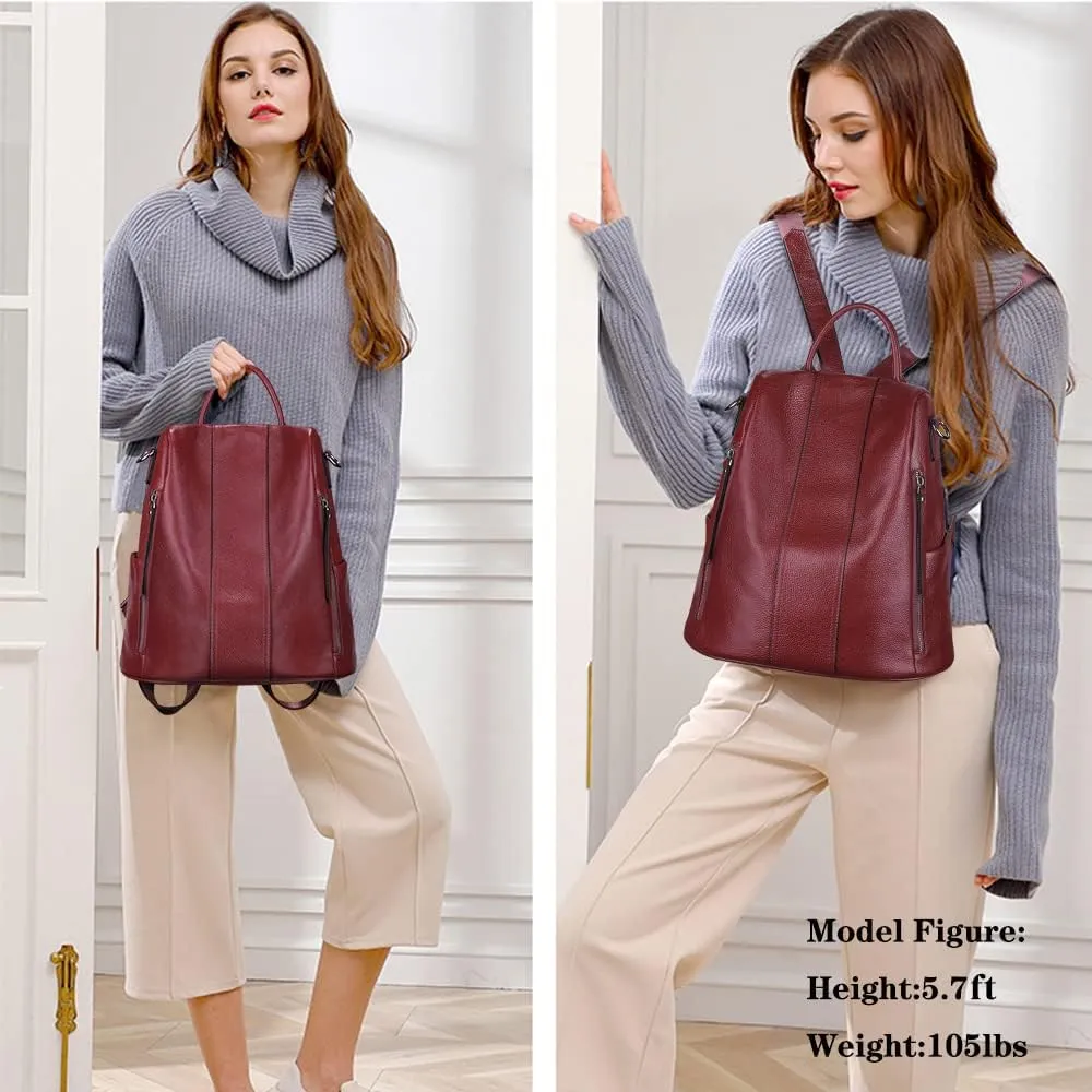 S-ZONE Leather Backpack Purses for Women Antitheft Rucksack Shoulder Bag Medium
